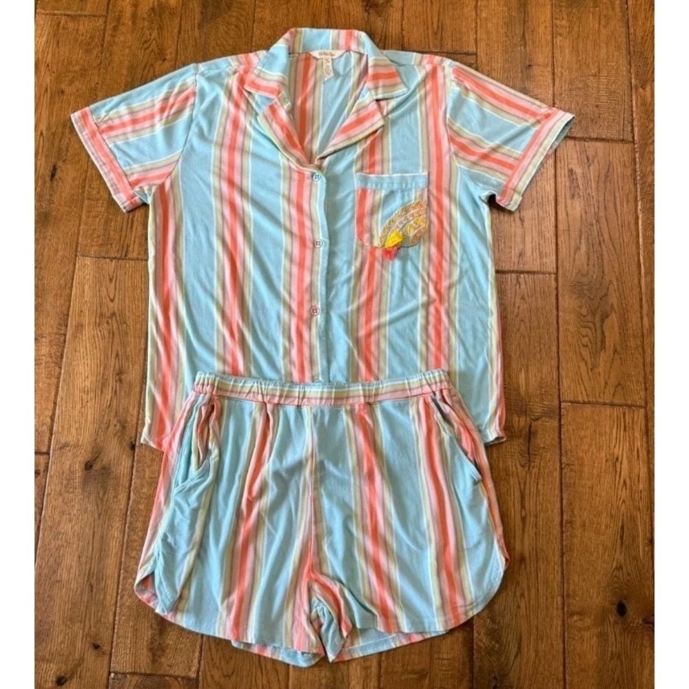 Matilda Jane Pastel Stripe Short Pajama Set in Blue, Pink & Cream
